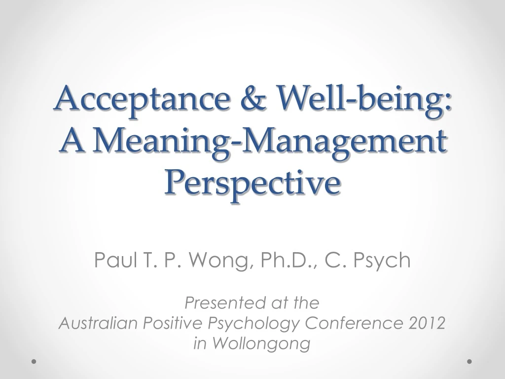 acceptance well being a meaning management perspective