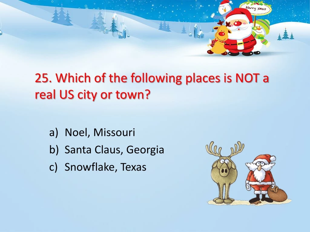 25 which of the following places is not a real us city or town