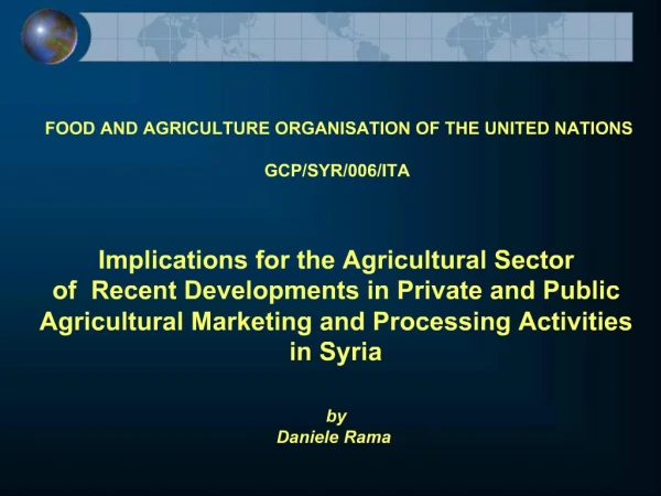 FOOD AND AGRICULTURE ORGANISATION OF THE UNITED NATIONS GCP