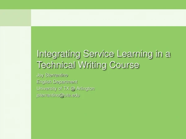 Integrating Service Learning in a Technical Writing Course