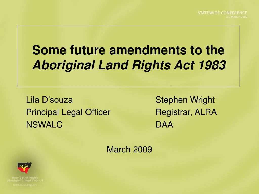 some future amendments to the aboriginal land rights act 1983