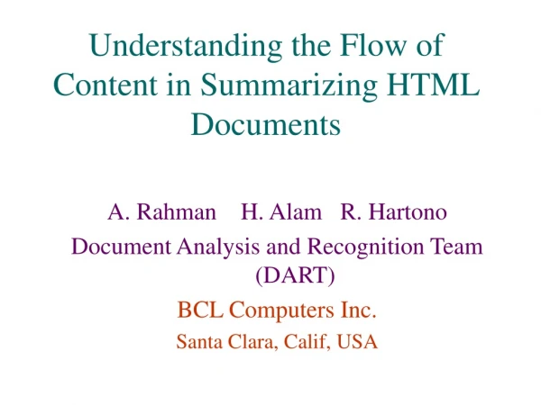 Understanding the Flow of Content in Summarizing HTML Documents