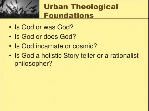 Urban Theological Foundations