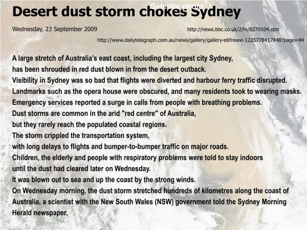 Desert dust storm chokes Sydney