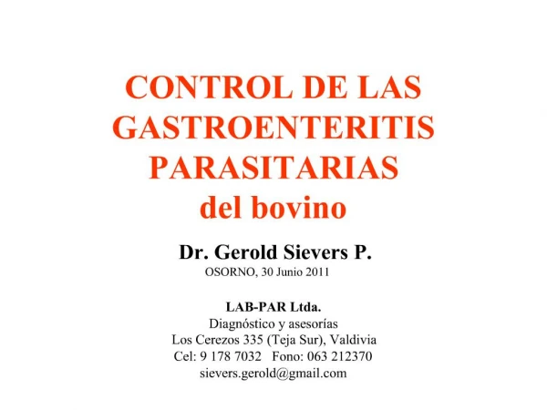 CONTROL DE LAS GASTROENTERITIS PARASITARIAS del bovino