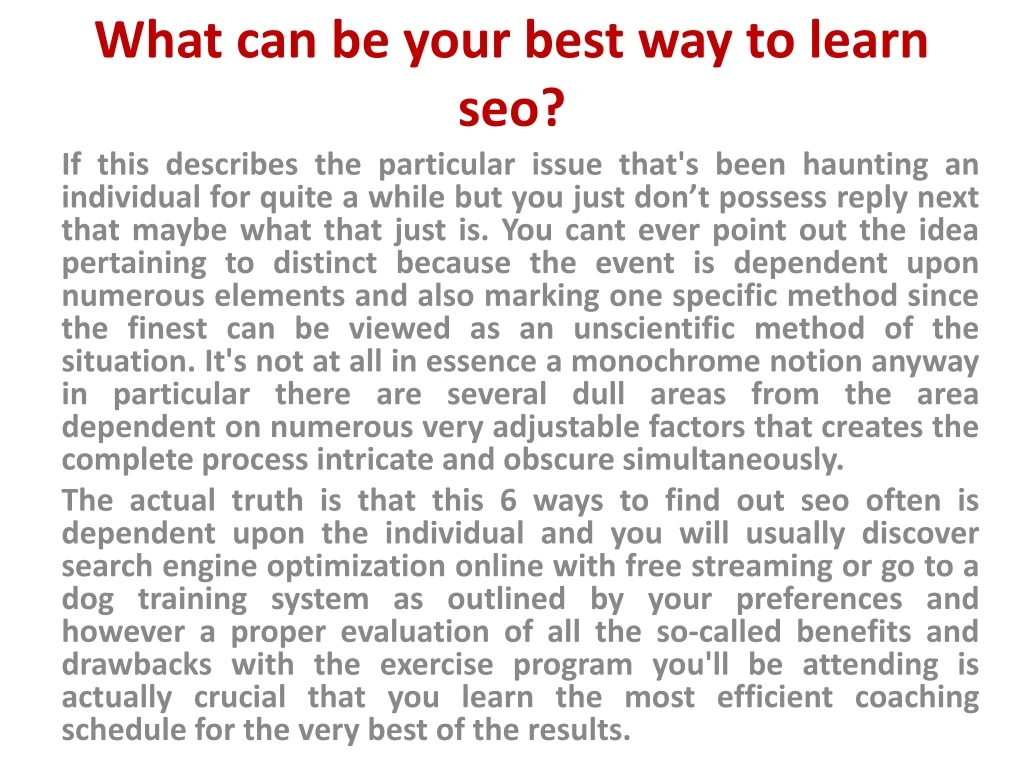 what can be your best way to learn seo