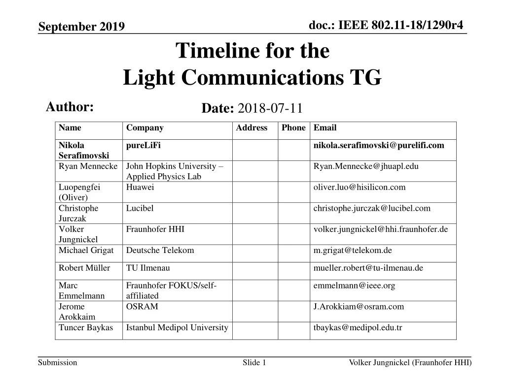 timeline for the light communications tg