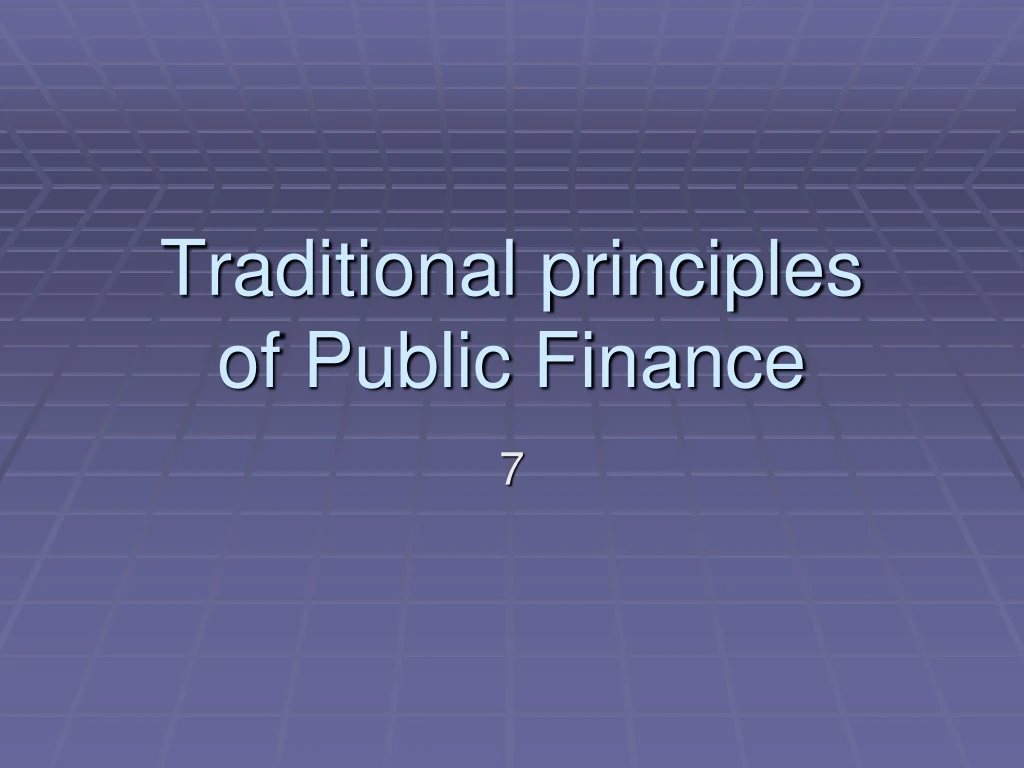 traditional principles of public finance