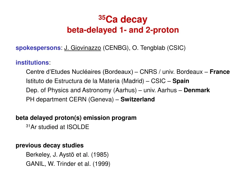 35 ca decay beta delayed 1 and 2 proton