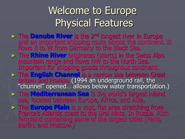 Welcome to Europe Physical Features