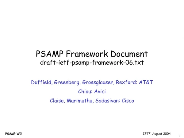 PSAMP Framework Document draft-ietf-psamp-framework-06.txt