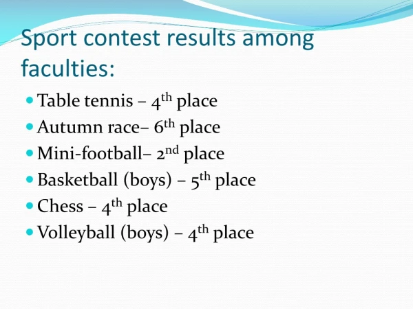 Sport contest results among faculties: