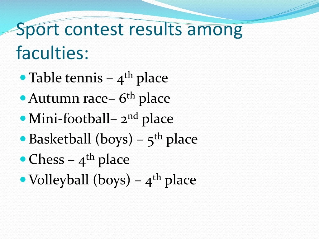 sport contest results among faculties