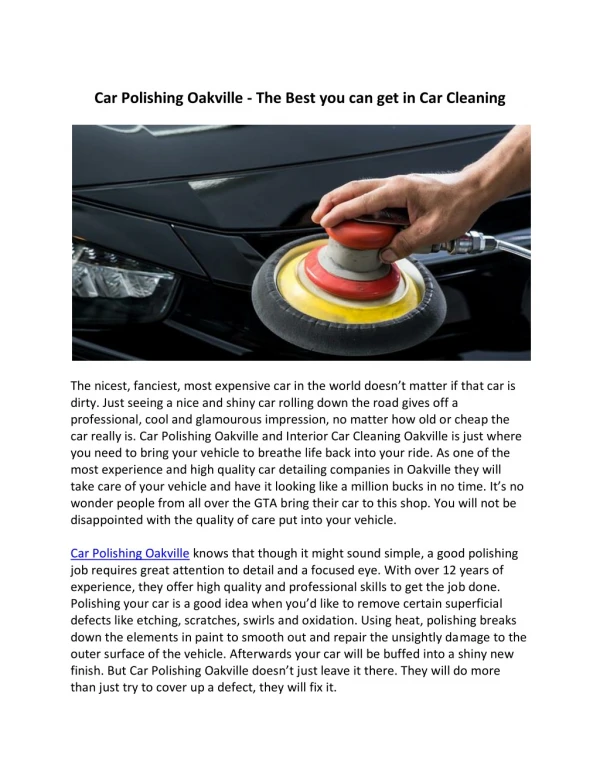 Car Polishing Oakville - The Best you can get in Car Cleaning