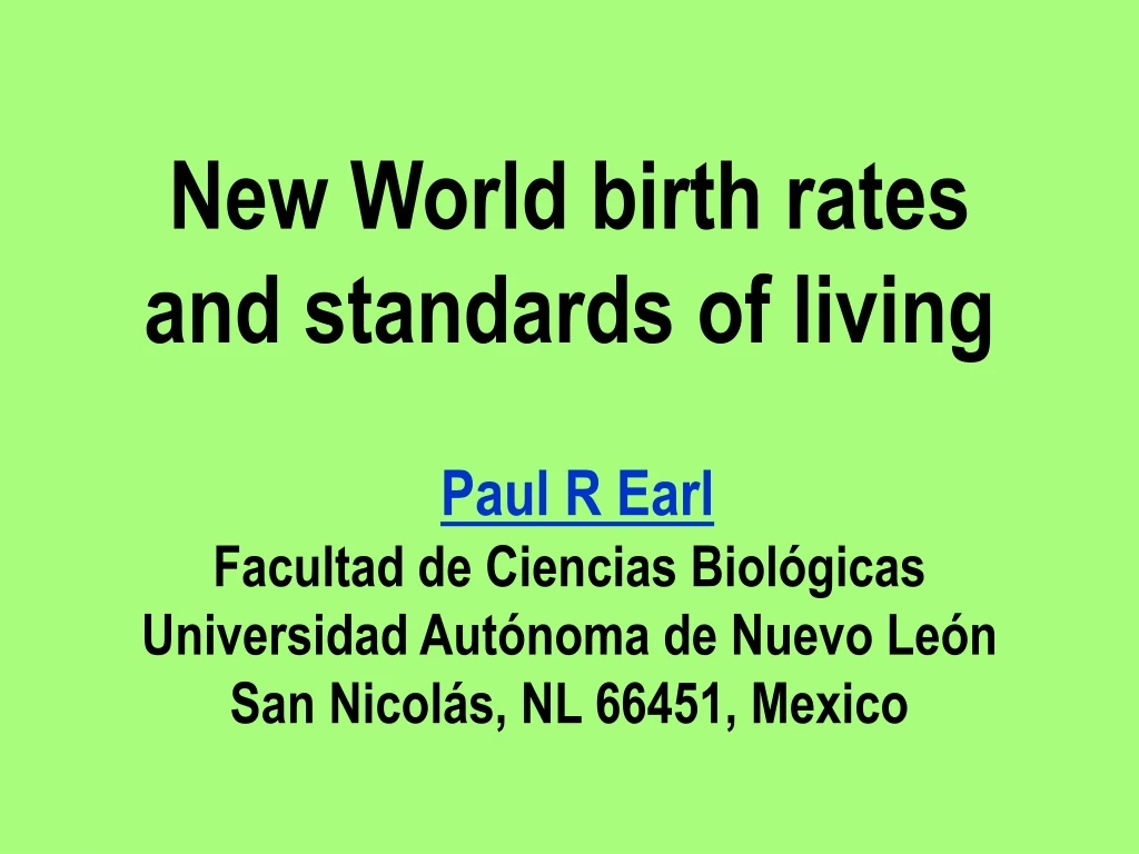 new world birth rates and standards of living