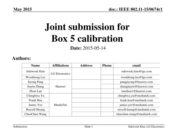Joint submission for Box 5 calibration