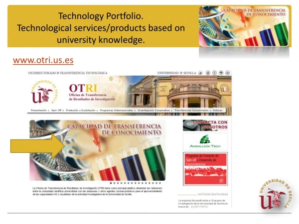 Technology Portfolio. Technological services/products based on university knowledge.