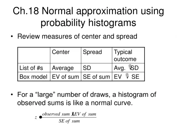 Ch.18 Normal approximation using probability histograms