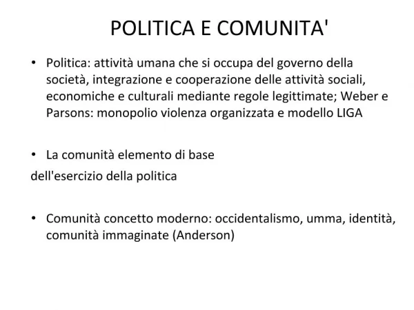 POLITICA E COMUNITA