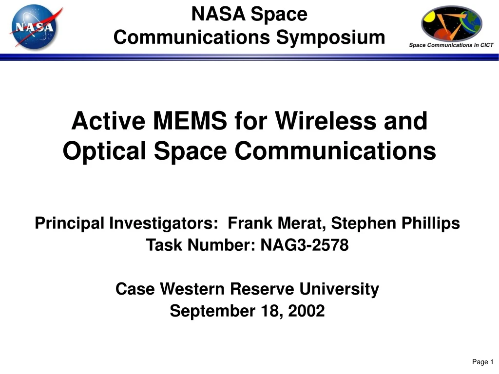 active mems for wireless and optical space communications