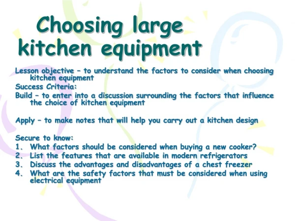 Choosing large kitchen equipment