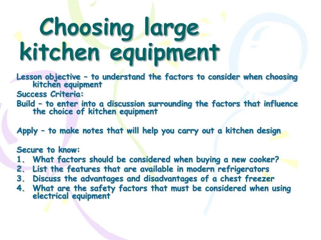 choosing large kitchen equipment