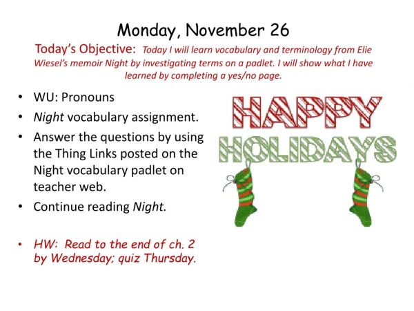 WU: Pronouns Night vocabulary assignment.
