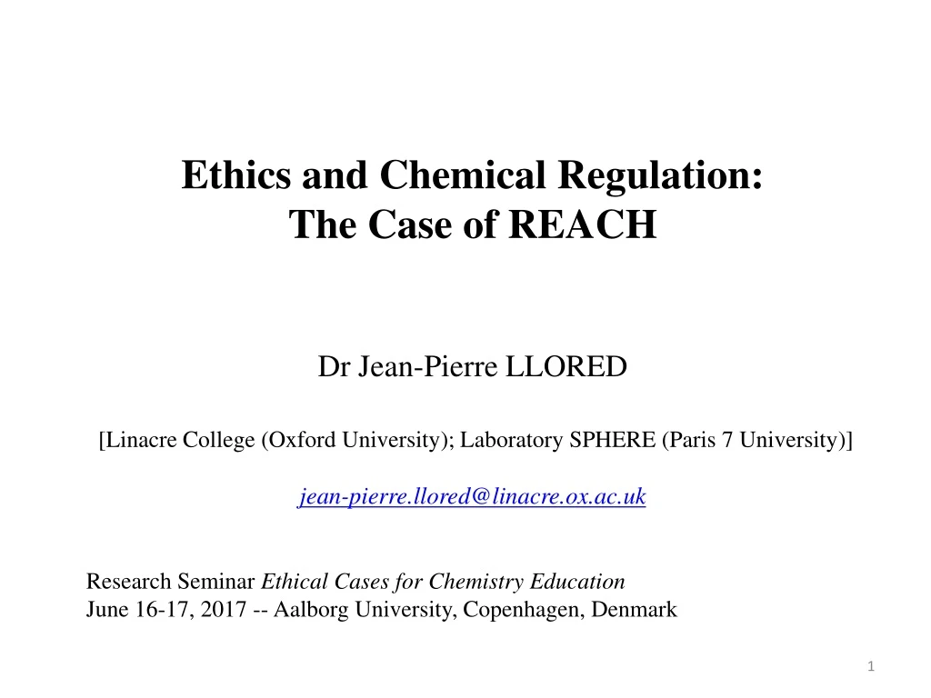 ethics and chemical regulation the case of reach