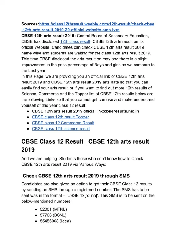 Check cbse 12th arts result 2019 20- official website, sms, ivrs