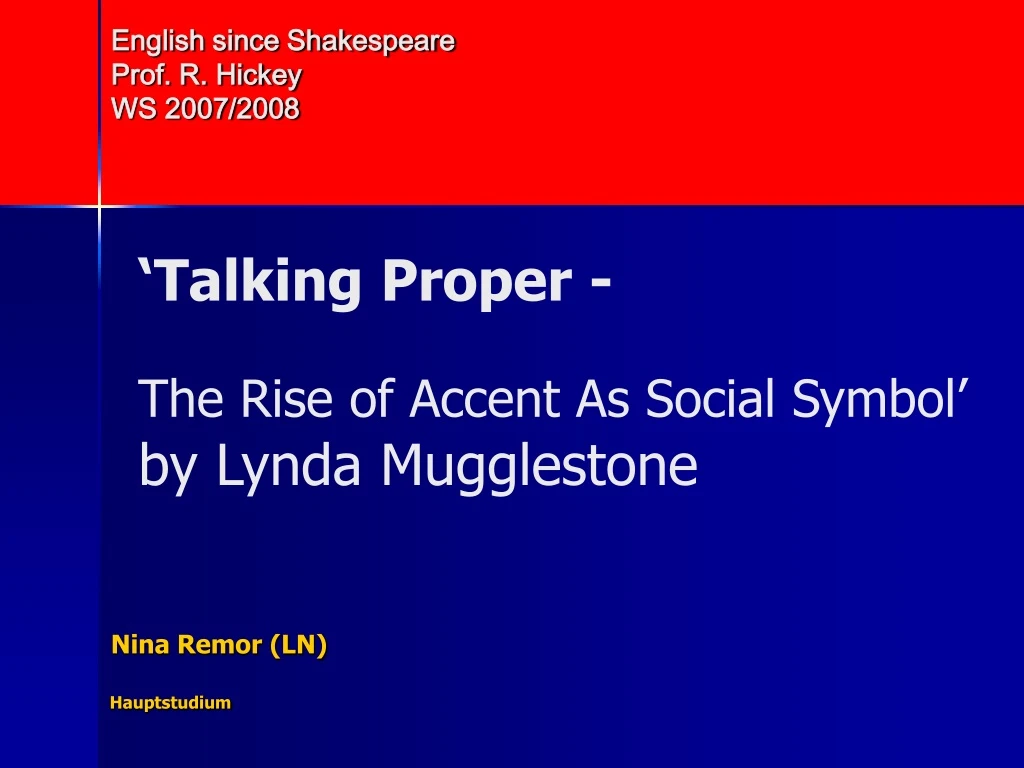 english since shakespeare prof r hickey ws 2007 2008