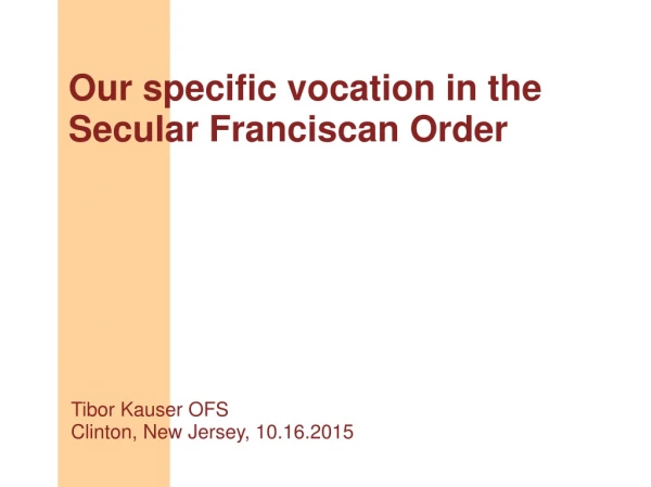 Our specific vocation in the Secular Franciscan Order
