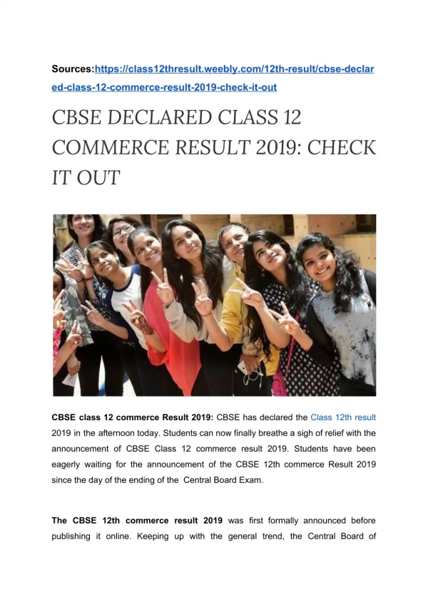 CBSE declared class 12 commerce result 2019 :check it out