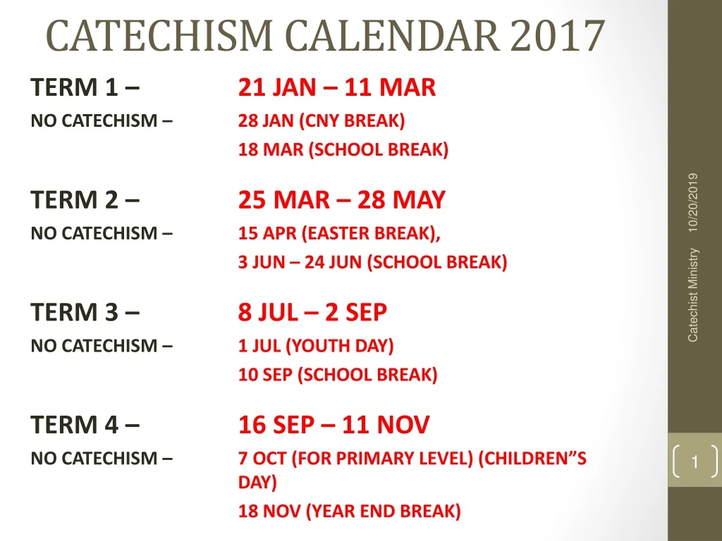 catechism calendar 2017