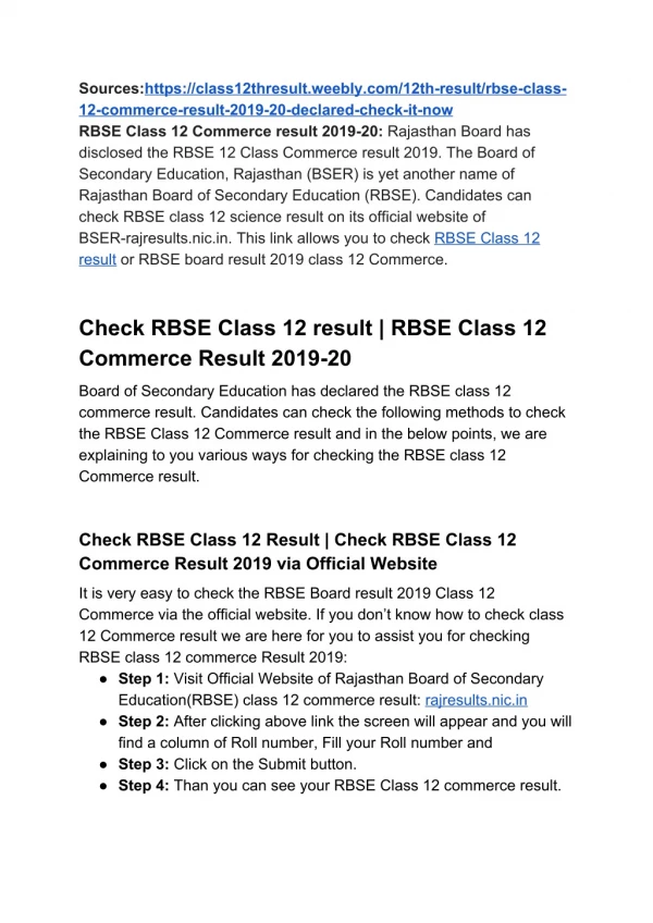 RBSE class 12 commerce result 2019 20 declared :check it now