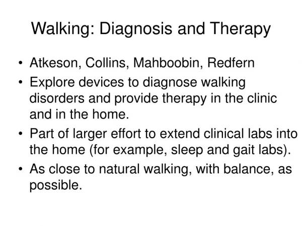 Walking: Diagnosis and Therapy