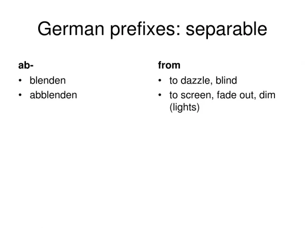 German prefixes: separable