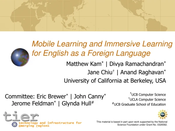 Mobile Learning and Immersive Learning for English as a Foreign Language