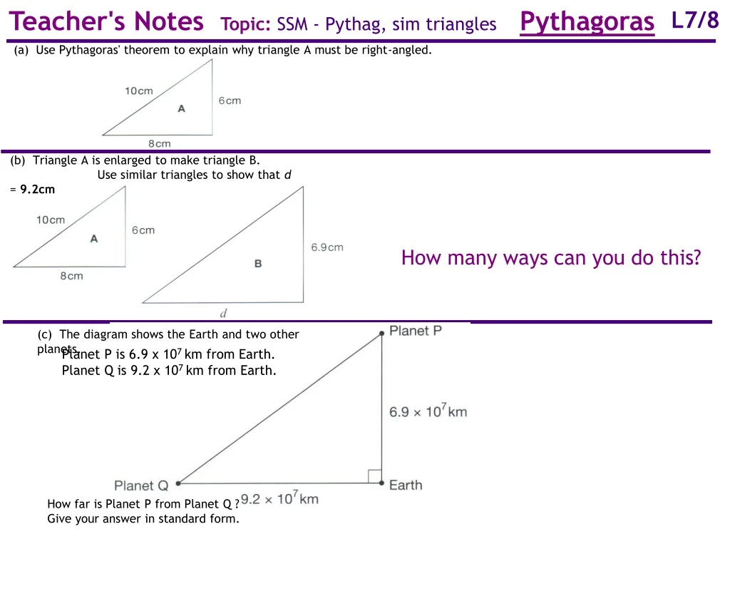 teacher s notes topic ssm pythag sim triangles