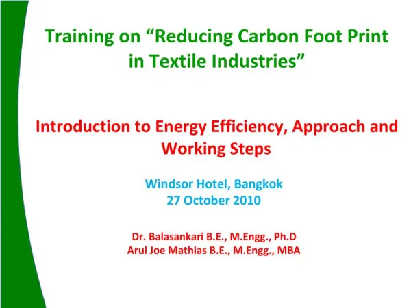 Introduction to Energy Efficiency, Approach and Working Steps