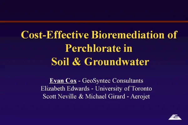 Cost-Effective Bioremediation of Perchlorate in Soil Groundwater