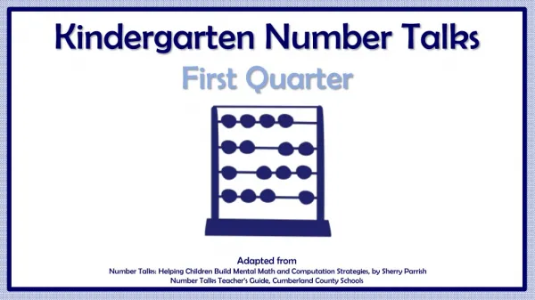 Kindergarten Number Talks First Quarter Adapted from