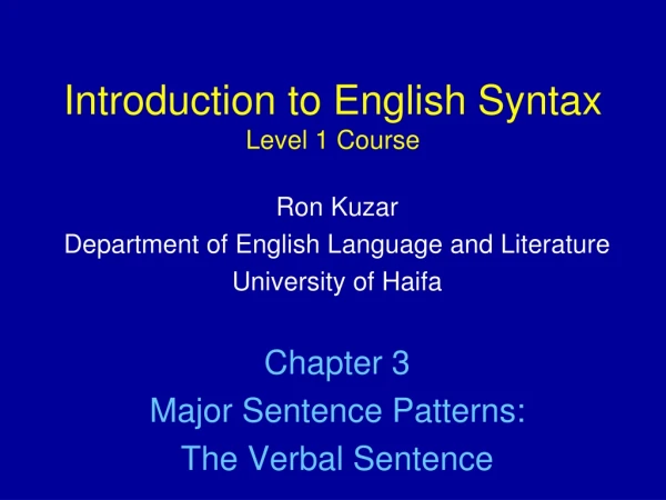 Introduction to English Syntax Level 1 Course