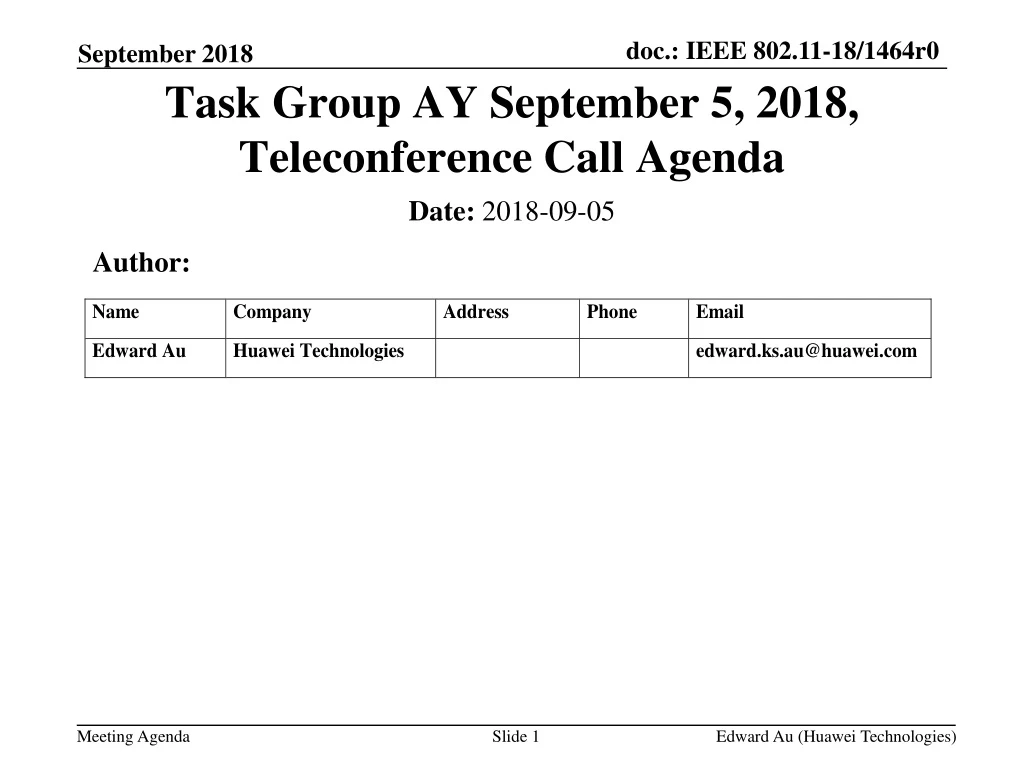 task group ay september 5 2018 teleconference call agenda