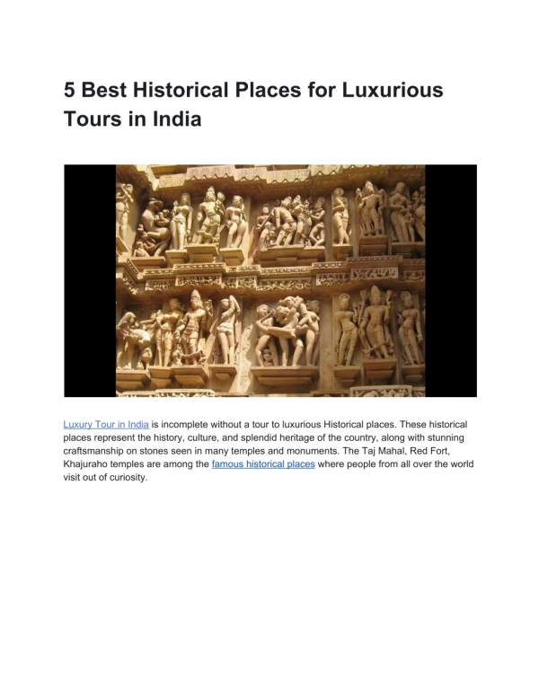 5 Best Historical Places for Luxurious Tours in India