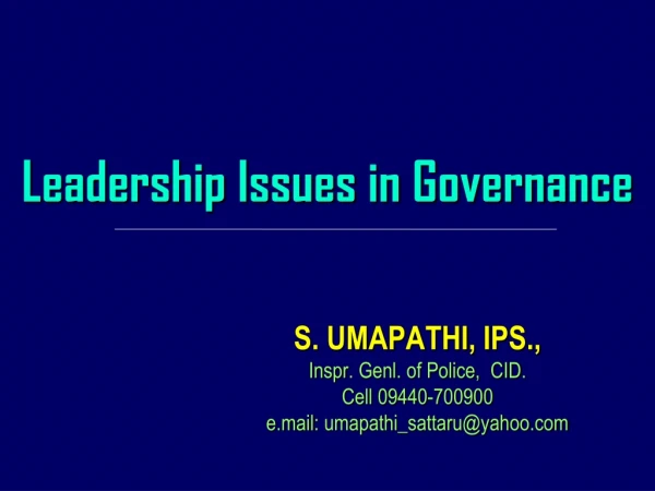 Leadership Issues in Governance