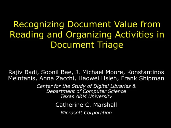 Recognizing Document Value from Reading and Organizing Activities in Document Triage