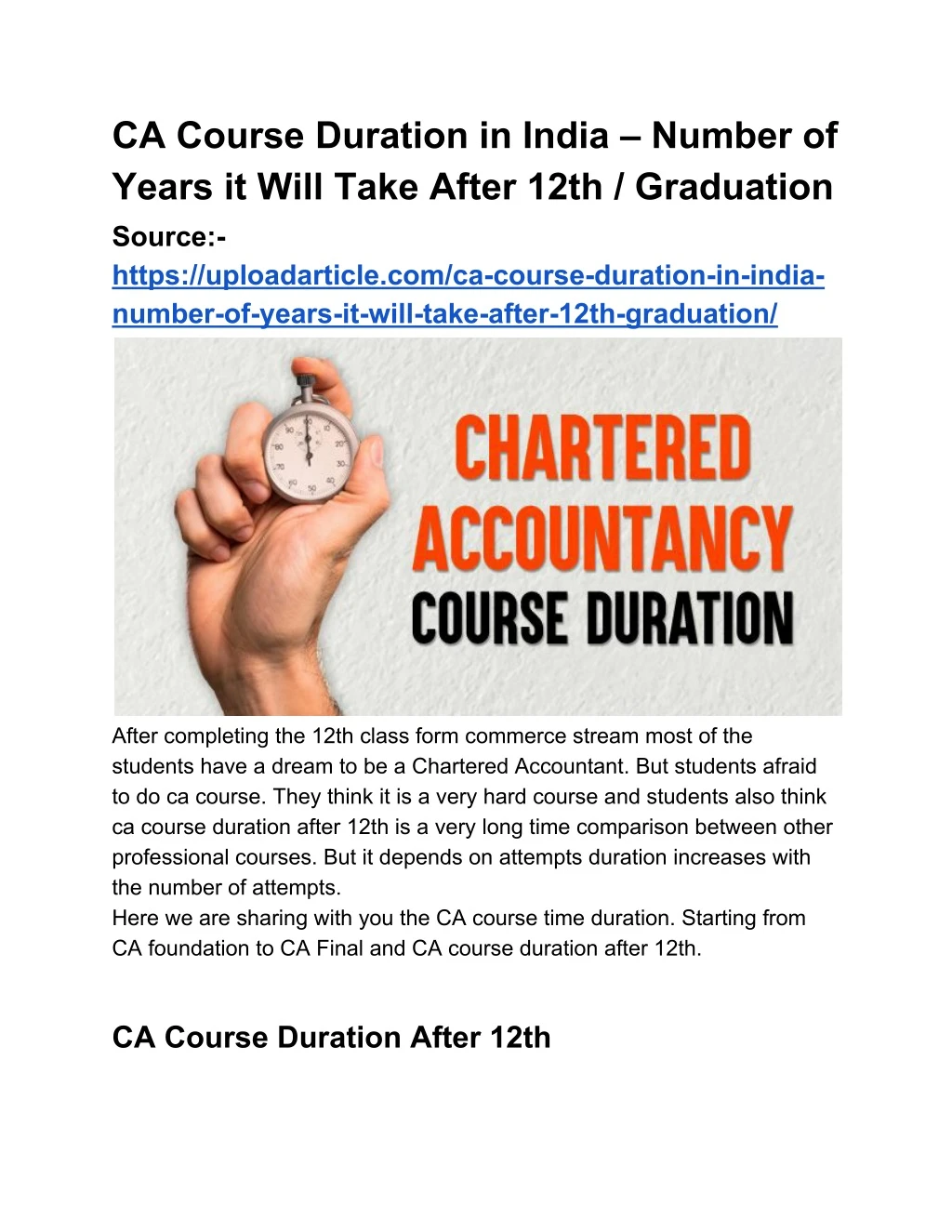 ca course duration in india number of years
