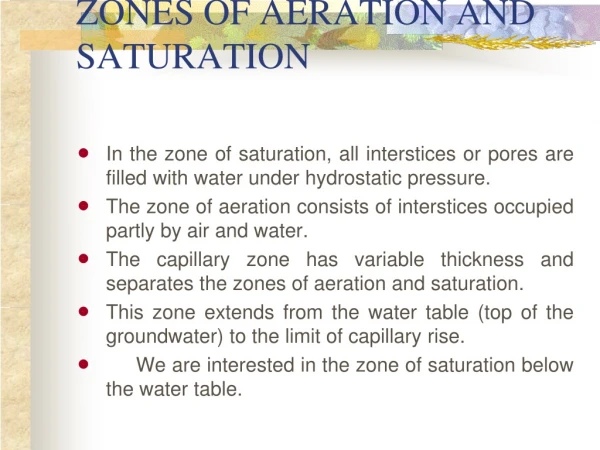 ZONES OF AERATION AND SATURATION