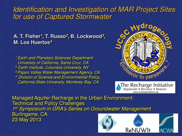 Identification and Investigation of MAR Project Sites for use of Captured Stormwater