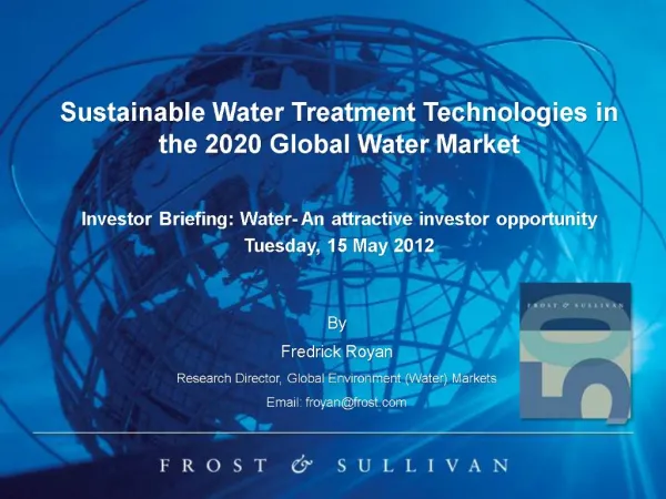 Sustainable Water Treatment Technologies in the 2020 Global Water Market